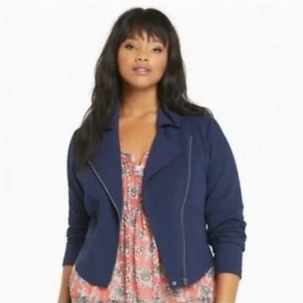 Torrid Navy Textured Zip Up Moto Jacket